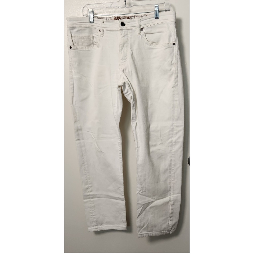 Robert Graham Men's‎ White Denim Jeans 34x28 Embroidered Logo 5-Pocket Straight
